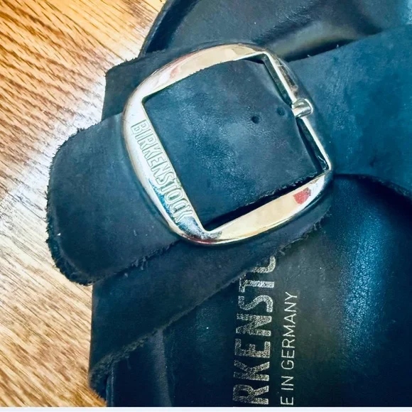 Birkenstock Dark Suede Sandals with Silver Buckle - Picture 3 of 4